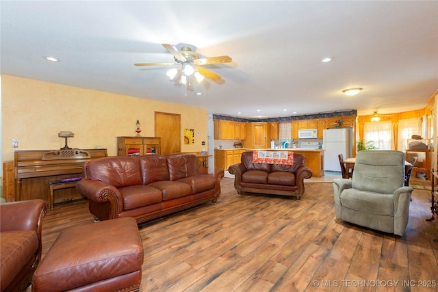 162 Dolittle Ln, Mcalester, OK 74501 - living room with light wood-type flooring, ceiling fan, and recessed lighting