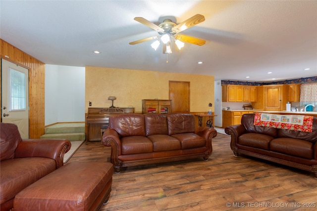 162 Dolittle Ln, Mcalester, OK 74501 - living room with wood-type flooring, ceiling fan, and recessed lighting