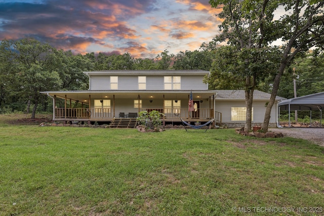 363270 E 5700th Rd, Jennings, OK 74038 - farmhouse with a yard, a deck, a detached carport, and driveway