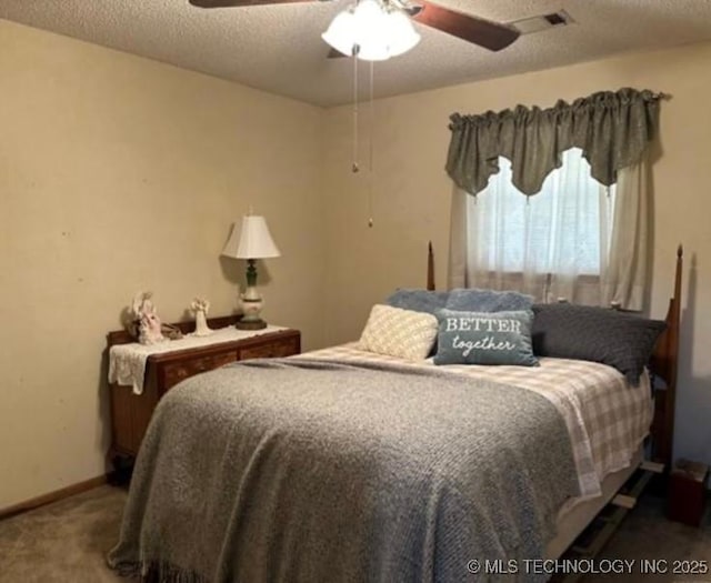 5616 Stonecreek, Durant, OK 74701 - bedroom featuring carpet, a textured ceiling, a ceiling fan, and baseboards