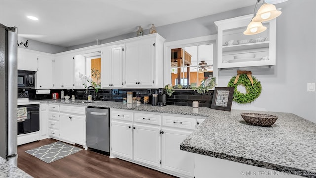 6063 Wilson, Durant, OK 74701 - kitchen featuring dishwasher, black microwave, white electric range, tasteful backsplash, and recessed lighting