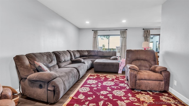6063 Wilson, Durant, OK 74701 - living room with wood finished floors, plenty of natural light, recessed lighting, and baseboards