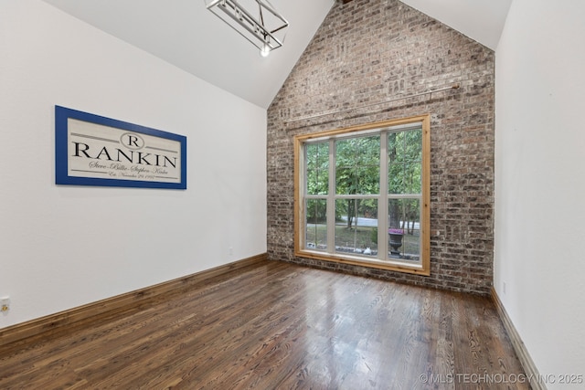 15303 Foreacre Cir, Sapulpa, OK 74066 - spare room featuring high vaulted ceiling and dark wood-style flooring