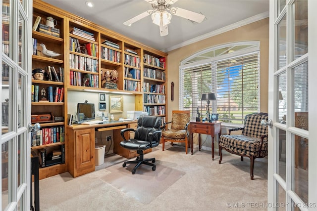 5070 Lake Breeze Rd, Grove, OK 74344 - office space featuring ornamental molding, light colored carpet, and ceiling fan
