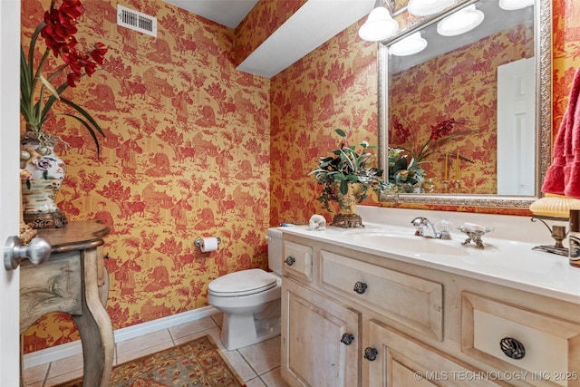 5070 Lake Breeze Rd, Grove, OK 74344 - bathroom featuring wallpapered walls, tile patterned flooring, and vanity