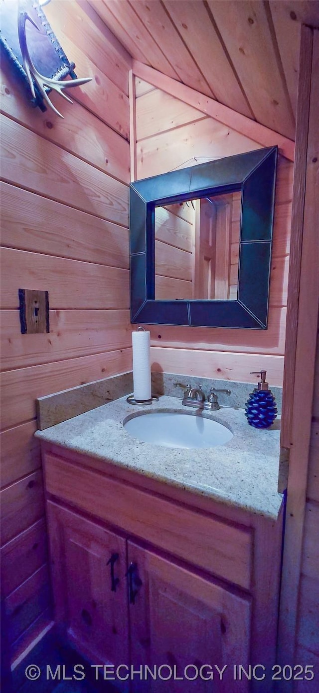 116433 S 4210th Rd, Eufaula, OK 74432 - bathroom with vanity and wooden walls