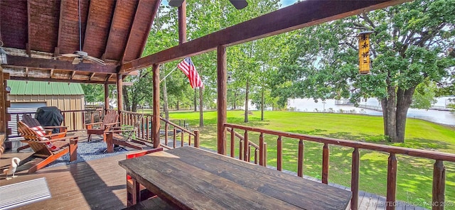 116433 S 4210th Rd, Eufaula, OK 74432 - deck with ceiling fan and a yard