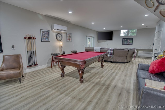 18341 W Woodhaven, Cookson, OK 74427 - rec room with an AC wall unit, light wood finished floors, billiards table, recessed lighting, and baseboards