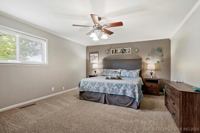 7329 E 66th Ct, Tulsa, OK 74133 - bedroom featuring carpet, crown molding, baseboards, and ceiling fan