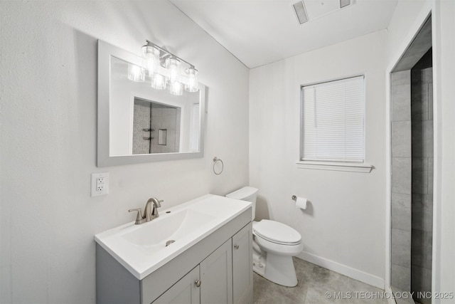 816 W Birmingham St, Broken Arrow, OK 74011 - bathroom with vanity, toilet, baseboards, tile patterned floors, and a shower