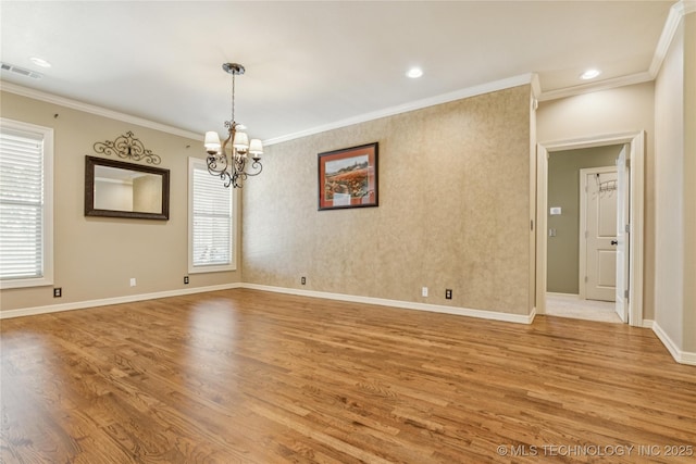 18578 S 269th E Ave, Haskell, OK 74436 - spare room with light wood-style floors, a chandelier, crown molding, baseboards, and recessed lighting
