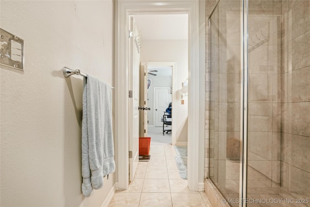 18578 S 269th E Ave, Haskell, OK 74436 - bathroom featuring a stall shower, tile patterned floors, and baseboards