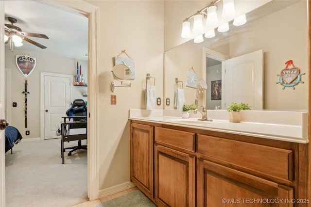 18578 S 269th E Ave, Haskell, OK 74436 - bathroom featuring vanity, a ceiling fan, and baseboards