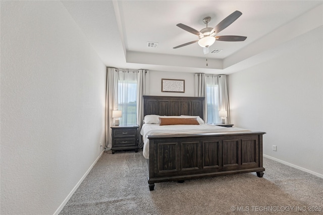7000 S Elder Ave, Broken Arrow, OK 74011 - bedroom featuring light carpet, multiple windows, baseboards, and a raised ceiling