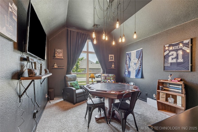 7000 S Elder Ave, Broken Arrow, OK 74011 - game room featuring a textured wall, vaulted ceiling, carpet floors, and a textured ceiling
