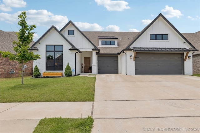 7000 S Elder Ave, Broken Arrow, OK 74011 - modern farmhouse style home with board and batten siding, an attached garage, driveway, a front lawn, and a shingled roof