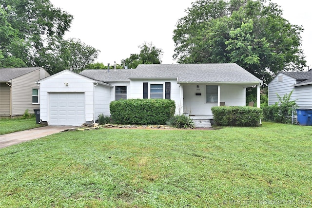 1373 E 42nd Pl N, Tulsa, OK 74105 - single story home featuring a porch, an attached garage, driveway, a front lawn, and roof with shingles
