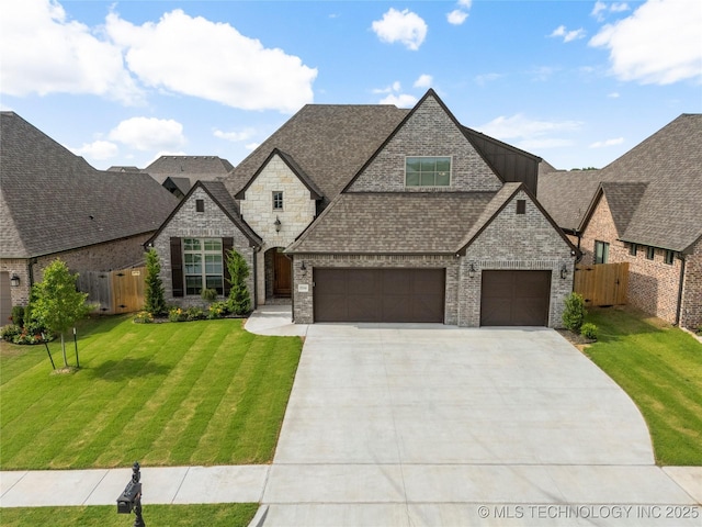 5314 E 125th St S, Bixby, OK 74008 - french country inspired facade with concrete driveway, an attached garage, roof with shingles, brick siding, and stone siding