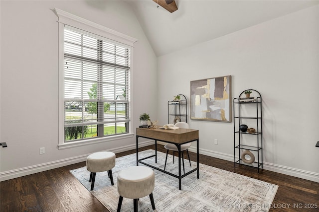 5314 E 125th St S, Bixby, OK 74008 - office area featuring wood finished floors, baseboards, and lofted ceiling