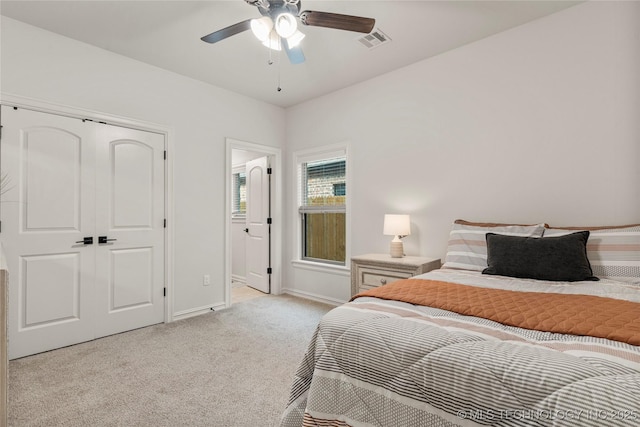 5314 E 125th St S, Bixby, OK 74008 - bedroom featuring light colored carpet, baseboards, a closet, and ceiling fan