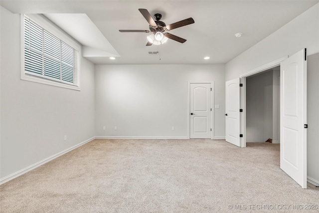 5314 E 125th St S, Bixby, OK 74008 - unfurnished bedroom with light carpet, recessed lighting, baseboards, and a ceiling fan
