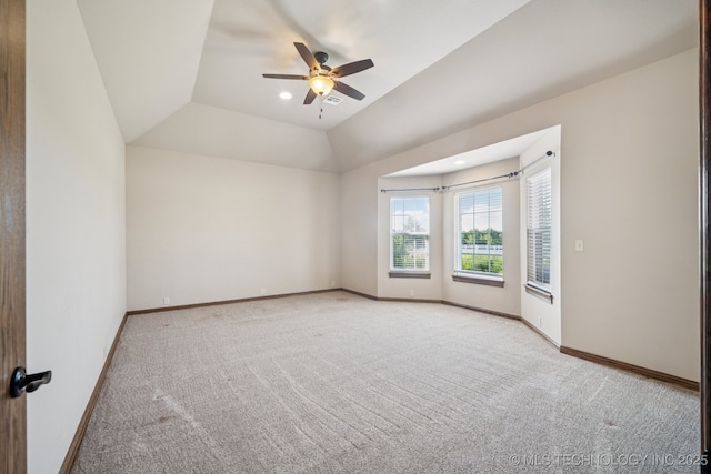 21 E 171st St S, Glenpool, OK 74033 - empty room featuring carpet flooring, ceiling fan, lofted ceiling, and recessed lighting