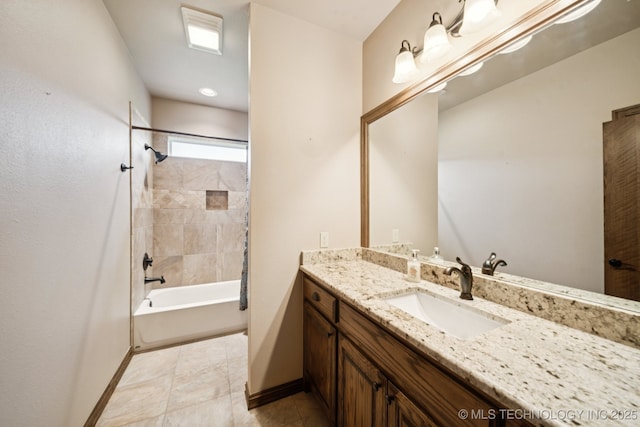 21 E 171st St S, Glenpool, OK 74033 - full bathroom featuring vanity, baseboards, shower / tub combination, and tile patterned flooring