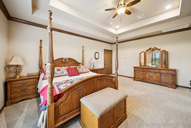 21 E 171st St S, Glenpool, OK 74033 - bedroom featuring a tray ceiling, carpet, recessed lighting, ceiling fan, and baseboards