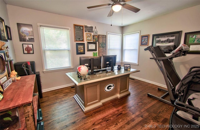 120 S Camden St, Muskogee, OK 74403 - office with ceiling fan, dark wood-style floors, and baseboards