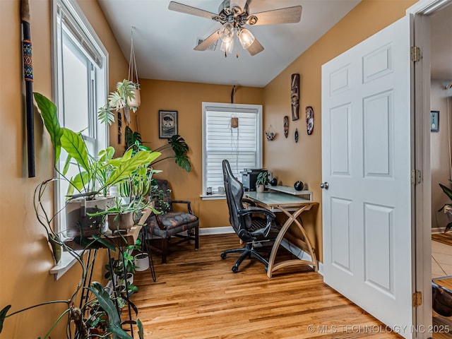 3215 W 41st St, Tulsa, OK 74107 - office space with light wood-type flooring, a ceiling fan, and baseboards