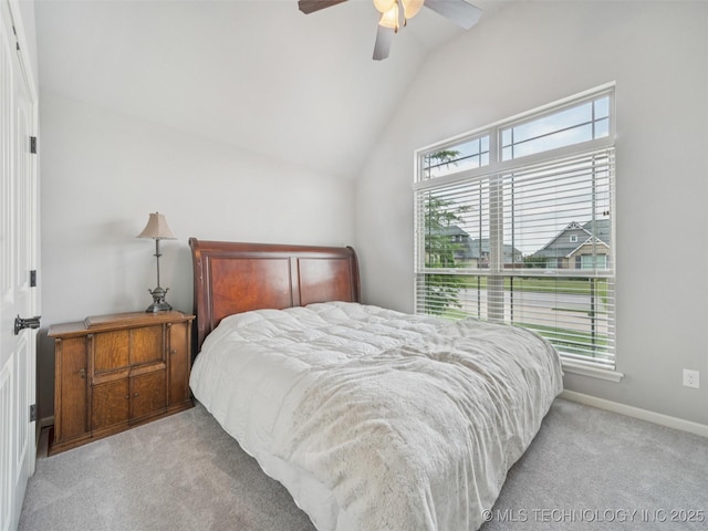 12909 S First St, Jenks, OK 74037 - bedroom featuring carpet, lofted ceiling, baseboards, and ceiling fan