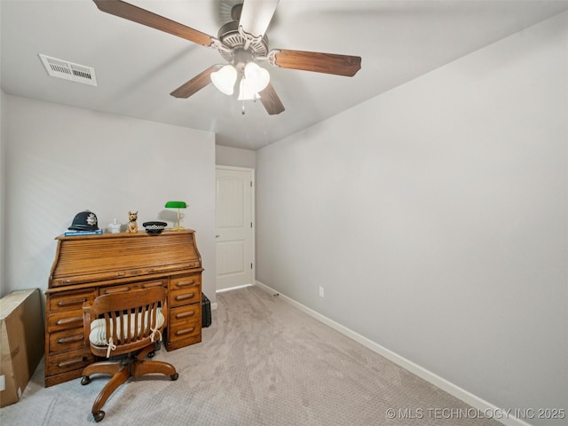12909 S First St, Jenks, OK 74037 - office space with baseboards, light carpet, and ceiling fan