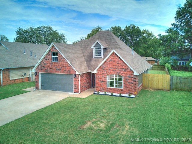12411 E 90th St N, Owasso, OK 74055 - traditional-style home with brick siding, concrete driveway, a garage, and a shingled roof
