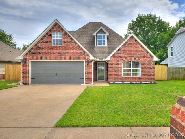 12411 E 90th St N, Owasso, OK 74055 - traditional-style house with brick siding, concrete driveway, a garage, and roof with shingles