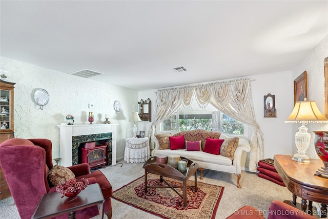 242 Weatherman St, Kellyville, OK 74039 - carpeted living area with a high end fireplace