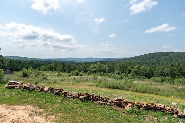 3819 129th Rd, Panola, OK 74559 - view of mountain backdrop featuring a heavily wooded area