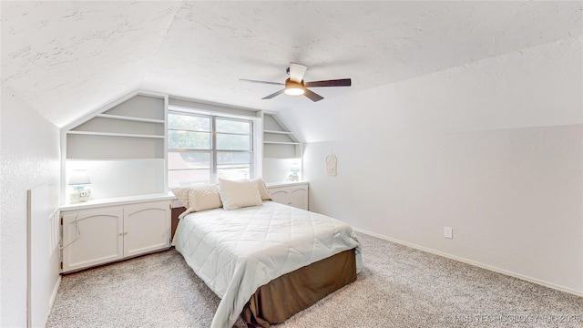 1120 N Juniper Pl, Broken Arrow, OK 74012 - bedroom featuring vaulted ceiling, light colored carpet, a ceiling fan, and baseboards