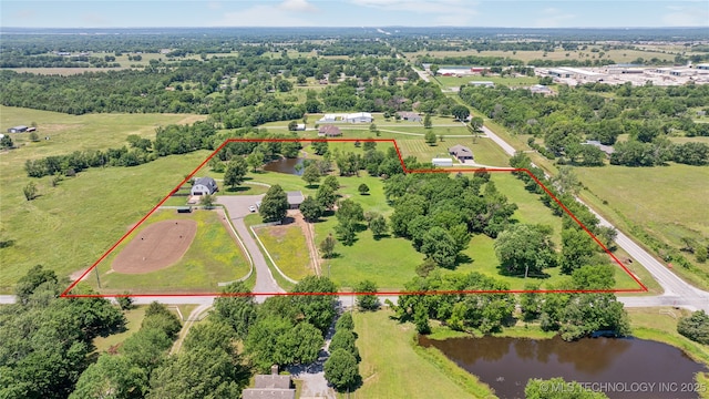 31102 S 4190th Rd, Inola, OK 74036 - aerial view of property and surrounding area with a large body of water and property boundaries highlighted