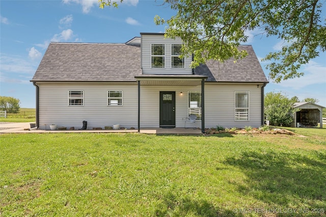 31102 S 4190th Rd, Inola, OK 74036 - rear view of house featuring a shingled roof, a yard, and covered porch