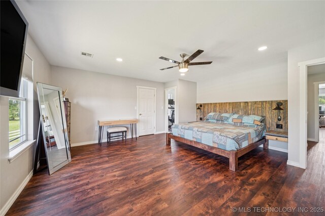 31102 S 4190th Rd, Inola, OK 74036 - bedroom featuring multiple windows, wood finished floors, recessed lighting, and a ceiling fan