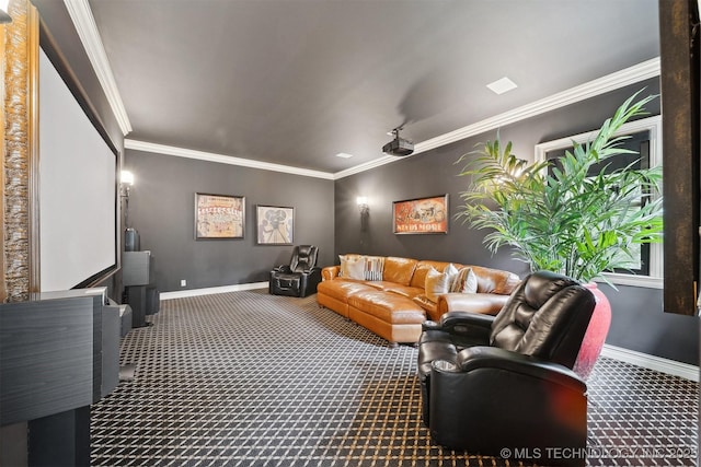 5912 E 119th St, Tulsa, OK 74137 - living room featuring carpet flooring, baseboards, and crown molding
