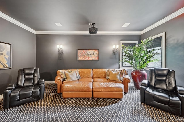 5912 E 119th St, Tulsa, OK 74137 - home theater with carpet, crown molding, and baseboards