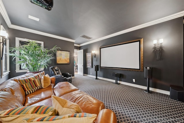 5912 E 119th St, Tulsa, OK 74137 - carpeted home theater featuring baseboards and crown molding