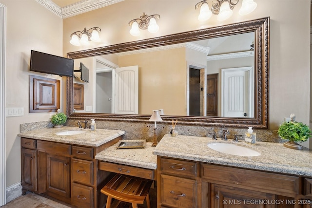 5912 E 119th St, Tulsa, OK 74137 - bathroom with ornamental molding and double vanity
