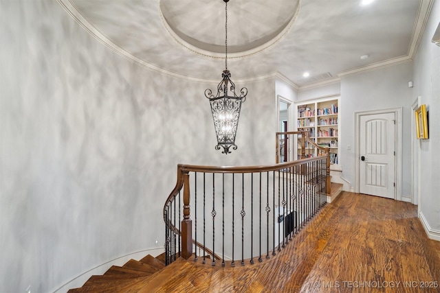 5912 E 119th St, Tulsa, OK 74137 - stairway featuring ornamental molding, wood finished floors, recessed lighting, and baseboards