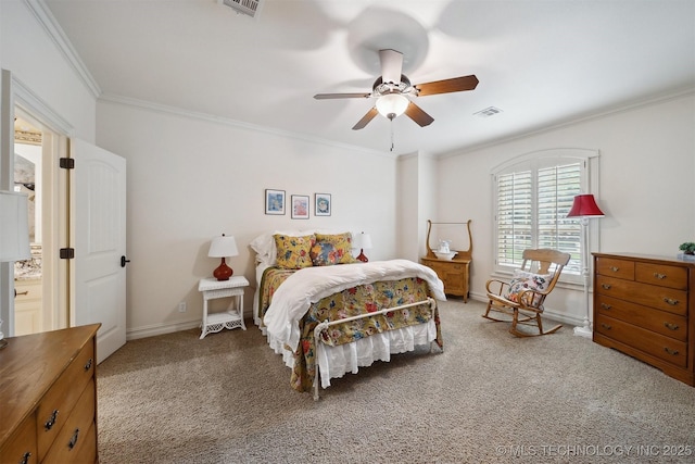 5912 E 119th St, Tulsa, OK 74137 - bedroom featuring carpet flooring, crown molding, baseboards, and ceiling fan