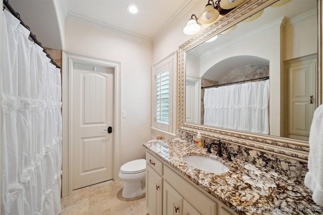 5912 E 119th St, Tulsa, OK 74137 - full bathroom featuring vanity, toilet, and crown molding