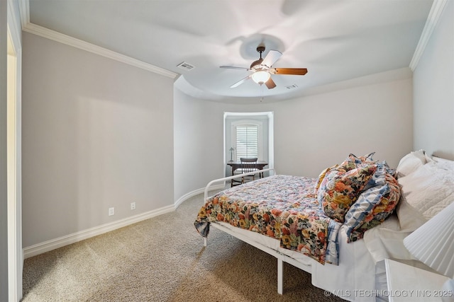 5912 E 119th St, Tulsa, OK 74137 - bedroom with crown molding, baseboards, carpet floors, and a ceiling fan