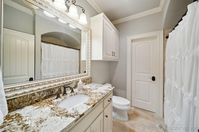 5912 E 119th St, Tulsa, OK 74137 - full bathroom with vanity, ornamental molding, and toilet