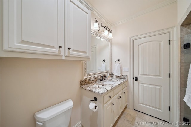 5912 E 119th St, Tulsa, OK 74137 - bathroom featuring vanity, toilet, and crown molding